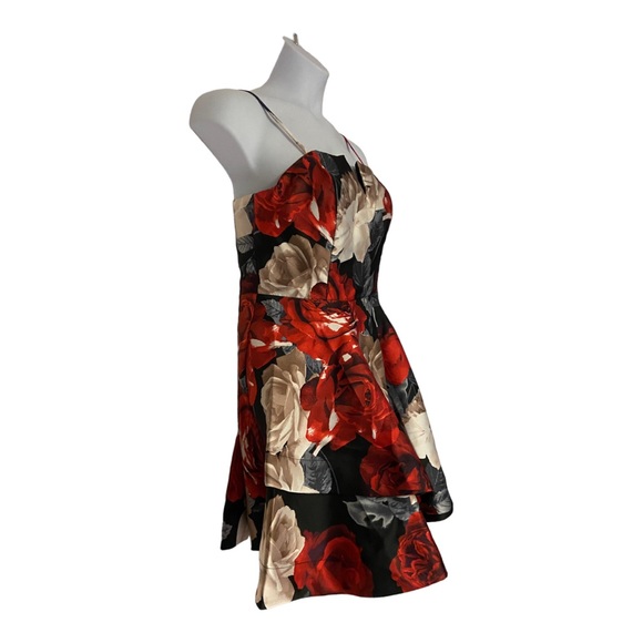 Trixxi Bow Back Rose Print Fit & Flare Sleeveless Cocktail Party Prom Dress - Picture 4 of 16